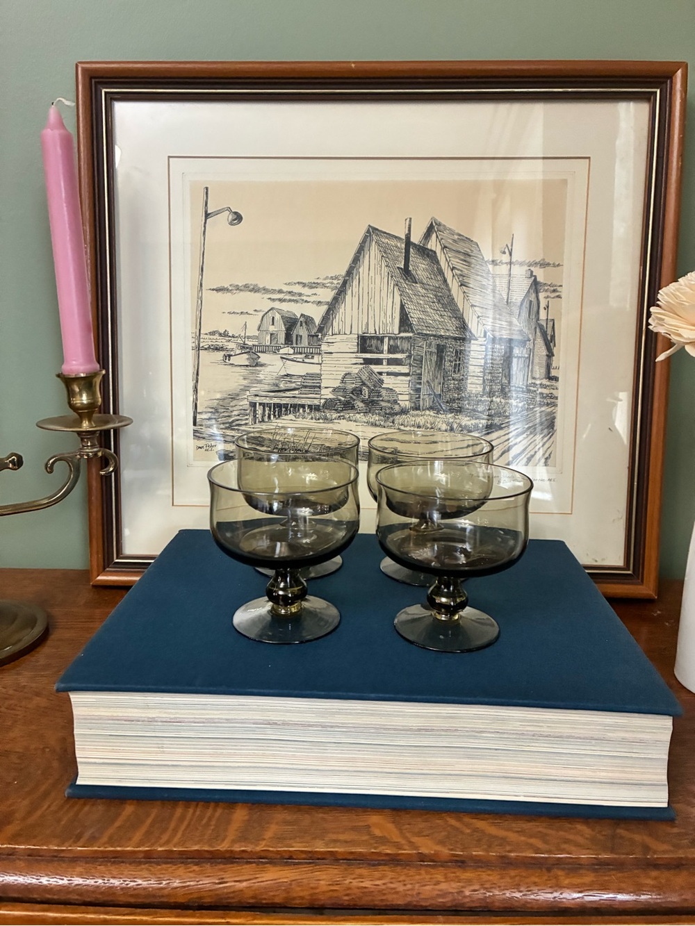 Set of 4 Vintage Smoky Glass Coupe Glasses | Dessert / Cocktail Glasses